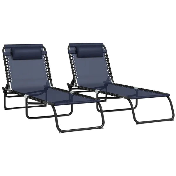 2-Pack Dark Blue Reclining Beach Chairs, 4-Position Folding Chaise Lounge for Patio - product image 11