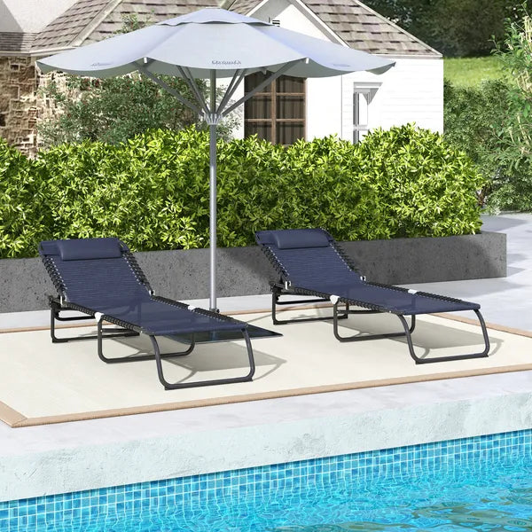 2-Pack Dark Blue Reclining Beach Chairs, 4-Position Folding Chaise Lounge for Patio - product image 7