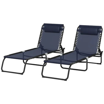 2-Pack Dark Blue Reclining Beach Chairs, 4-Position Folding Chaise Lounge for Patio - product image 1