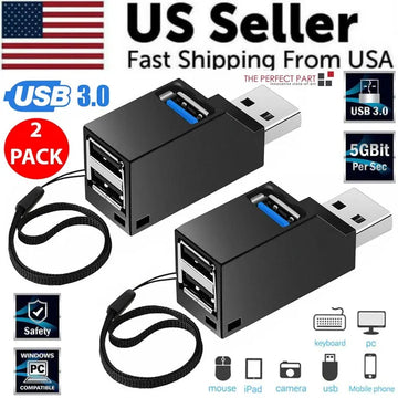 2 Pack 3 Port USB 3.0 Hubs High Speed Splitters for PC and Laptop