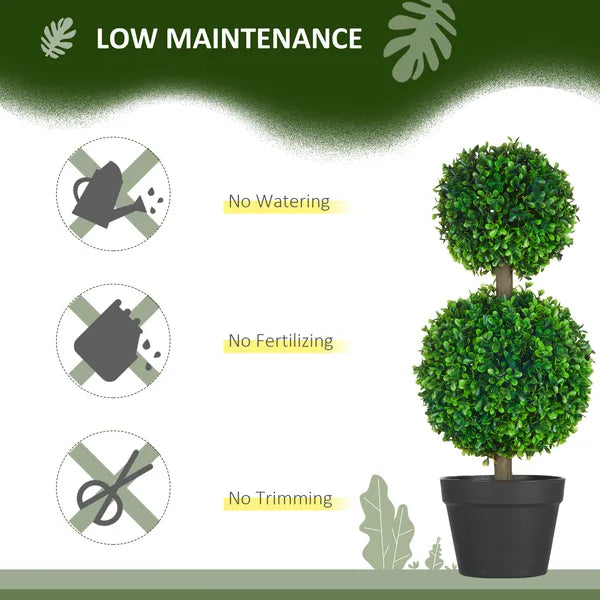 HOMCOM 2 Piece Artificial Boxwood Ball Topiary Tree 23.5 Inch with Double Ball-Shaped Leaves in Pot Green - product image 6