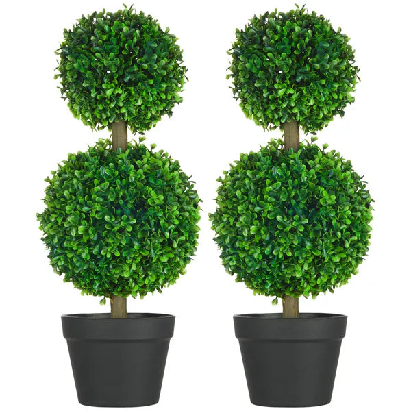 HOMCOM 2 Piece Artificial Boxwood Ball Topiary Tree 23.5 Inch with Double Ball-Shaped Leaves in Pot Green - product image 11