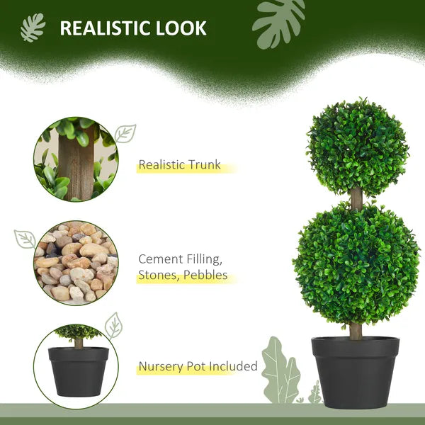 HOMCOM 2 Piece Artificial Boxwood Ball Topiary Tree 23.5 Inch with Double Ball-Shaped Leaves in Pot Green - product image 4
