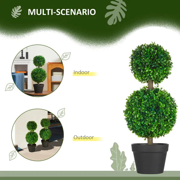 HOMCOM 2 Piece Artificial Boxwood Ball Topiary Tree 23.5 Inch with Double Ball-Shaped Leaves in Pot Green - product image 5