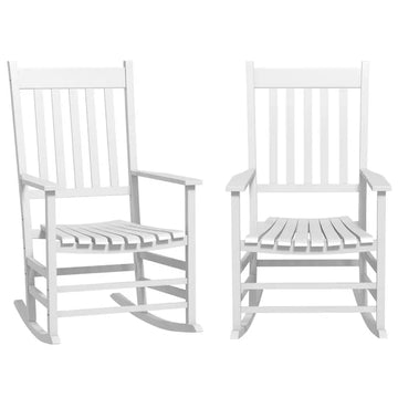 2 Piece Wooden Rocking Chair Set Outdoor Rockers with Curved Armrests High Back for Garden Balcony White - product image 1