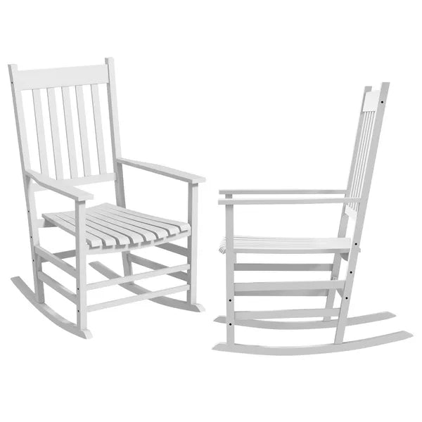 2 Piece Wooden Rocking Chair Set Outdoor Rockers with Curved Armrests High Back for Garden Balcony White - product image 11