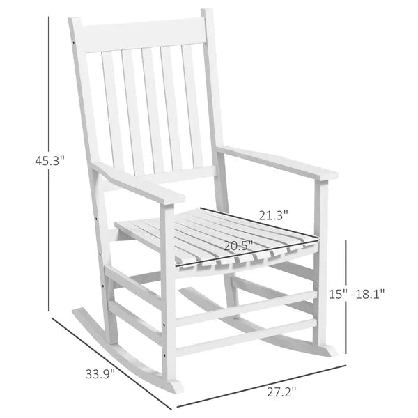 2 Piece Wooden Rocking Chair Set Outdoor Rockers with Curved Armrests High Back for Garden Balcony White - product image 3