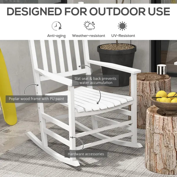 2 Piece Wooden Rocking Chair Set Outdoor Rockers with Curved Armrests High Back for Garden Balcony White - product image 4