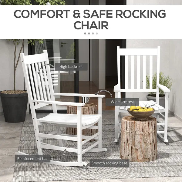 2 Piece Wooden Rocking Chair Set Outdoor Rockers with Curved Armrests High Back for Garden Balcony White - product image 5