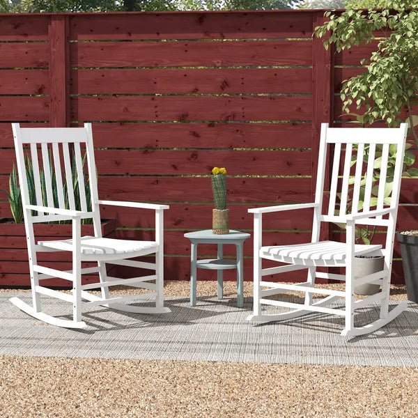 2 Piece Wooden Rocking Chair Set Outdoor Rockers with Curved Armrests High Back for Garden Balcony White - product image 10