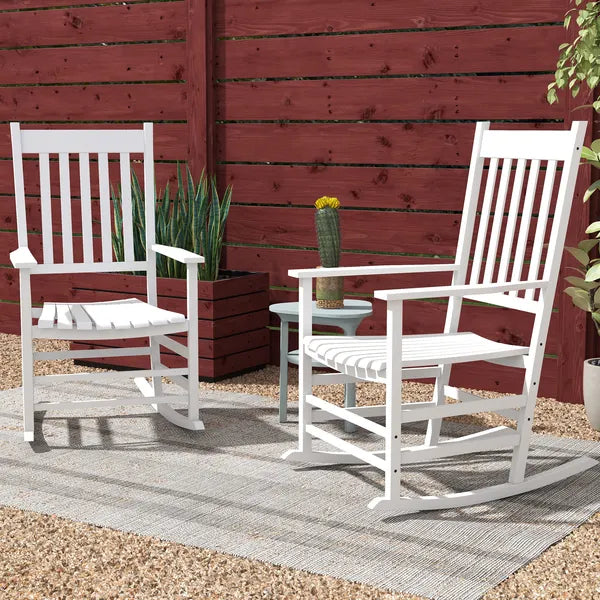 2 Piece Wooden Rocking Chair Set Outdoor Rockers with Curved Armrests High Back for Garden Balcony White - product image 7