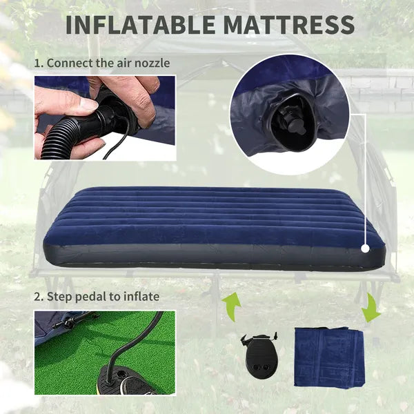 Outsunny 2-Person Foldable Camping Cot Outdoor w/ Bedspread and Thick Air Mattress, 4-In-1 Elevated Camping Bed Tent for Hiking, Picnic, Green - product image 6
