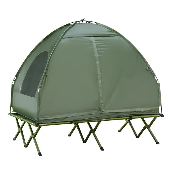 Outsunny 2-Person Foldable Camping Cot Outdoor w/ Bedspread and Thick Air Mattress, 4-In-1 Elevated Camping Bed Tent for Hiking, Picnic, Green - product image 11
