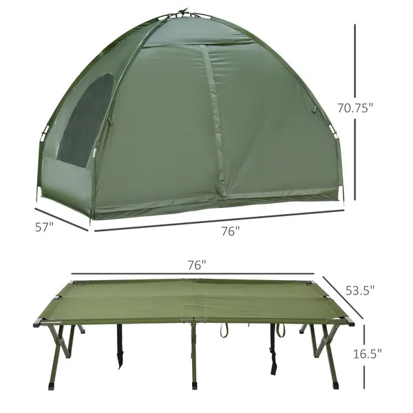Outsunny 2-Person Foldable Camping Cot Outdoor w/ Bedspread and Thick Air Mattress, 4-In-1 Elevated Camping Bed Tent for Hiking, Picnic, Green - product image 3
