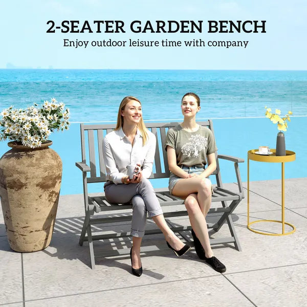 2-Person Foldable Wood Outdoor Bench with Backrest and Armrests for Garden, Porch, Park, Balcony, Gray - product image 4