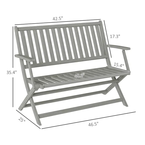 2-Person Foldable Wood Outdoor Bench with Backrest and Armrests for Garden, Porch, Park, Balcony, Gray - product image 3