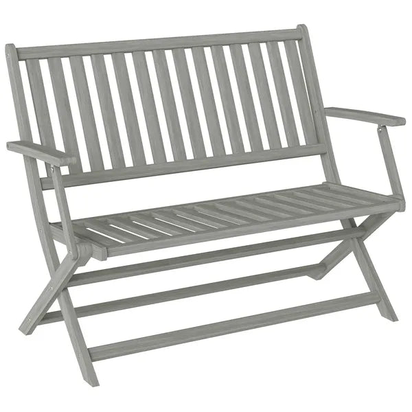 2-Person Foldable Wood Outdoor Bench with Backrest and Armrests for Garden, Porch, Park, Balcony, Gray - product image 11