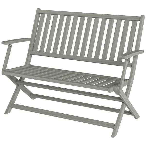 2-Person Foldable Wood Outdoor Bench with Backrest and Armrests for Garden, Porch, Park, Balcony, Gray - product image 1