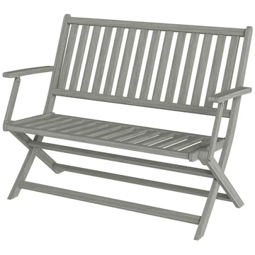 2-Person Foldable Wood Outdoor Bench with Backrest and Armrests for Garden, Porch, Park, Balcony, Gray - product image 1