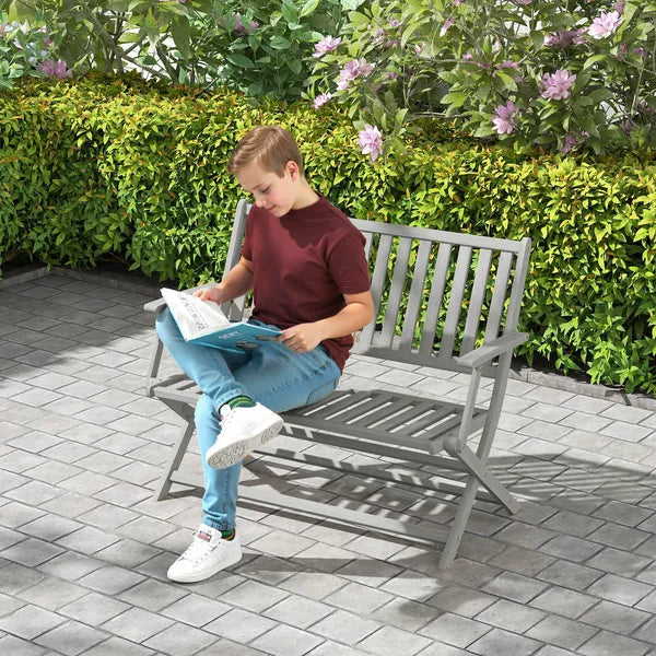 2-Person Foldable Wood Outdoor Bench with Backrest and Armrests for Garden, Porch, Park, Balcony, Gray - product image 2