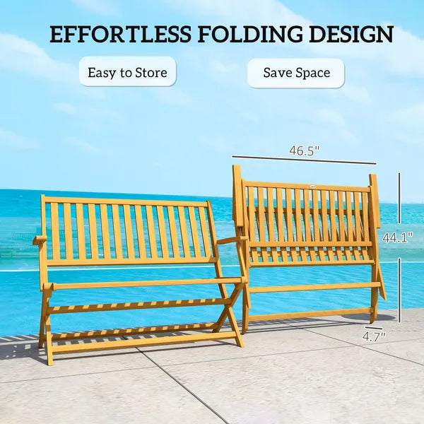 2-Person Foldable Wood Outdoor Bench with Backrest and Armrests for Garden, Porch, Park, Balcony, Teak - product image 8