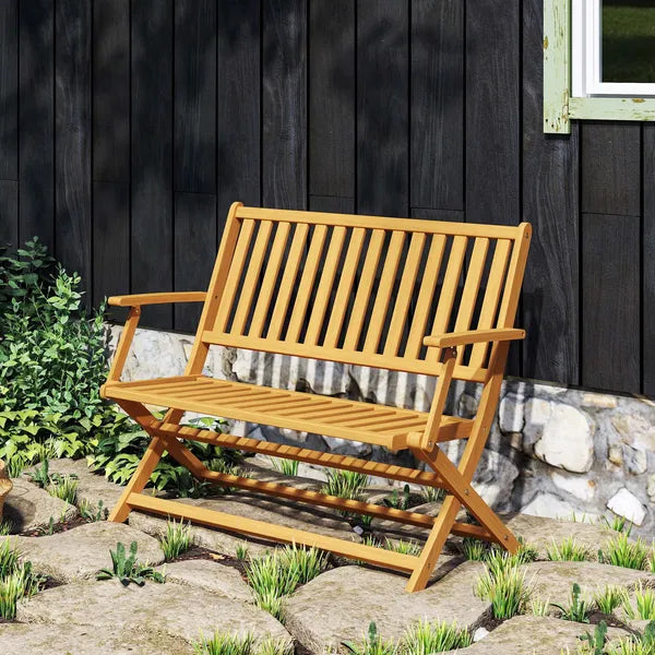 2-Person Foldable Wood Outdoor Bench with Backrest and Armrests for Garden, Porch, Park, Balcony, Teak - product image 9
