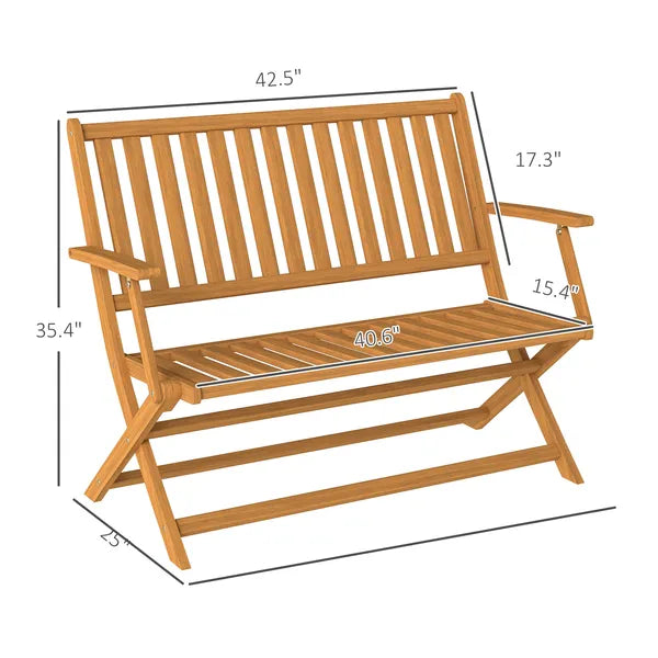 2-Person Foldable Wood Outdoor Bench with Backrest and Armrests for Garden, Porch, Park, Balcony, Teak - product image 3