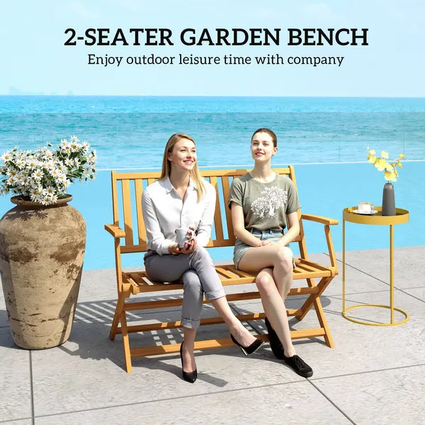 2-Person Foldable Wood Outdoor Bench with Backrest and Armrests for Garden, Porch, Park, Balcony, Teak - product image 4