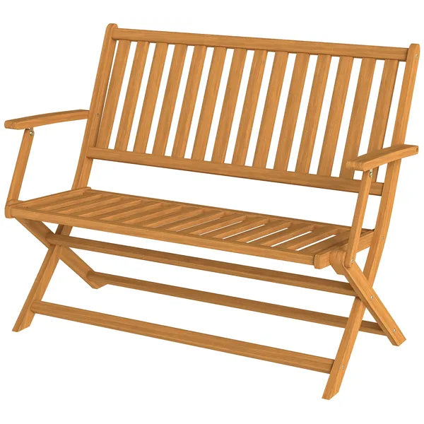 2-Person Foldable Wood Outdoor Bench with Backrest and Armrests for Garden, Porch, Park, Balcony, Teak - product image 1