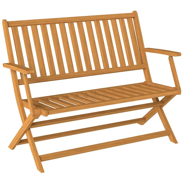 2-Person Foldable Wood Outdoor Bench with Backrest and Armrests for Garden, Porch, Park, Balcony, Teak - product image 12