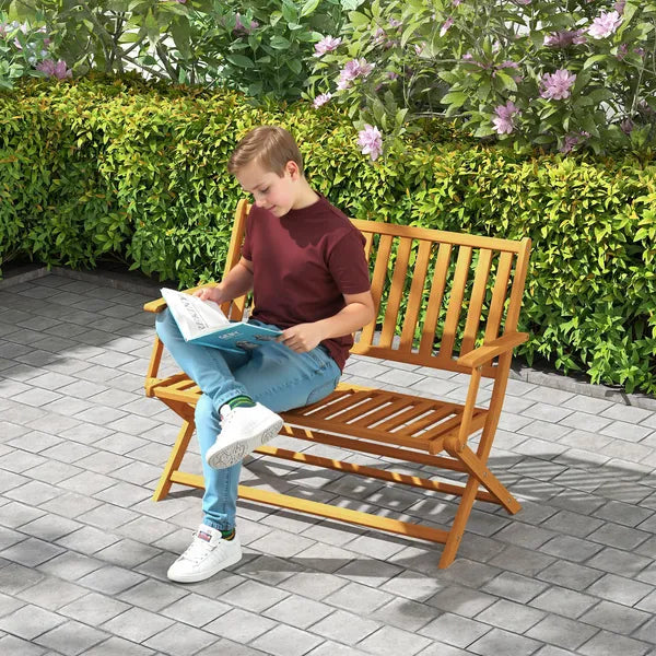 2-Person Foldable Wood Outdoor Bench with Backrest and Armrests for Garden, Porch, Park, Balcony, Teak - product image 2