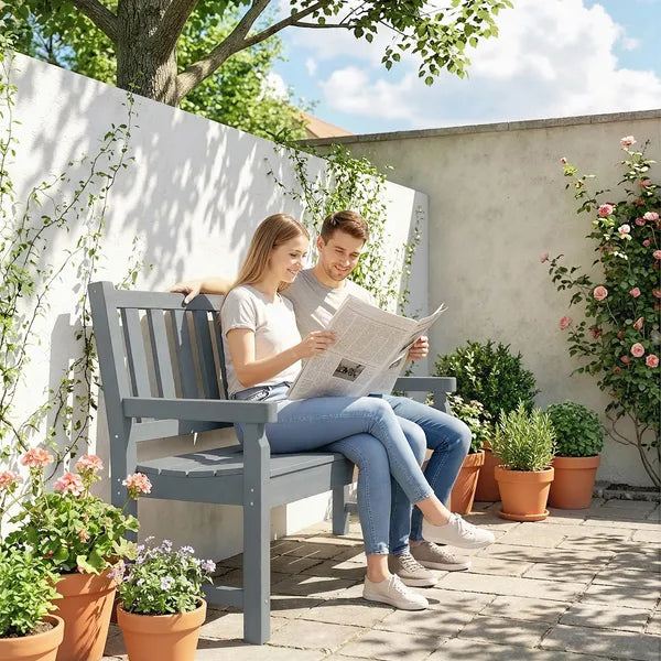 Outsunny 2-Person Garden Bench, HDPE Outdoor Bench with 530 lb Capacity, Curved Seat for Backyard, Park, Porch, Lawn, Gray - product image 10