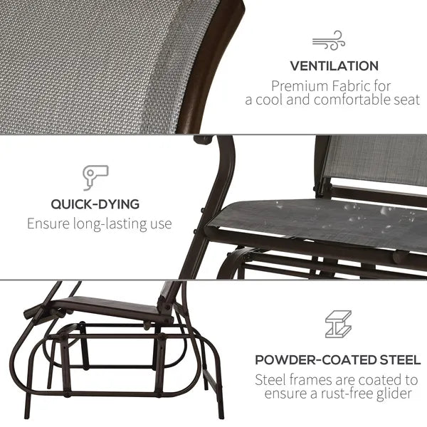 Outsunny 2-Person Glider Bench, Outdoor Chair with Breathable Mesh Fabric, Smooth Motion, Rocking Glider for Backyard, Lawn, Mixed Grey - product image 5