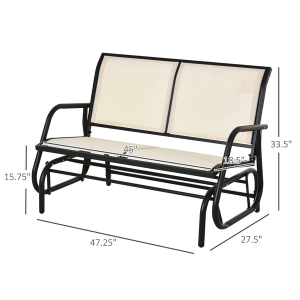 2-Person Glider Bench, Outdoor Swing Chair Loveseat, with Comfortable Fabric, Smooth Rocker, Steel Frame, for Porch, Beige - product image 3