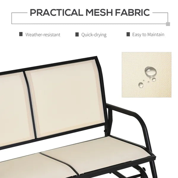 2-Person Glider Bench, Outdoor Swing Chair Loveseat, with Comfortable Fabric, Smooth Rocker, Steel Frame, for Porch, Beige - product image 5