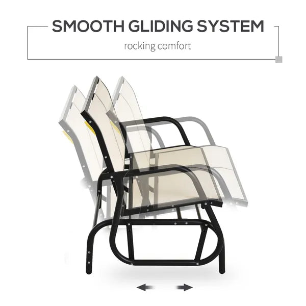2-Person Glider Bench, Outdoor Swing Chair Loveseat, with Comfortable Fabric, Smooth Rocker, Steel Frame, for Porch, Beige - product image 4