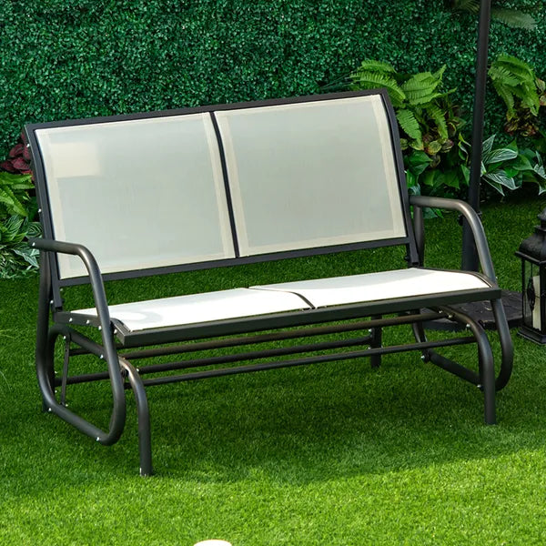 2-Person Glider Bench, Outdoor Swing Chair Loveseat, with Comfortable Fabric, Smooth Rocker, Steel Frame, for Porch, Beige - product image 10