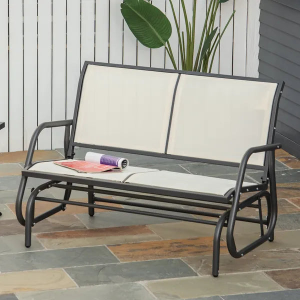 2-Person Glider Bench, Outdoor Swing Chair Loveseat, with Comfortable Fabric, Smooth Rocker, Steel Frame, for Porch, Beige - product image 2