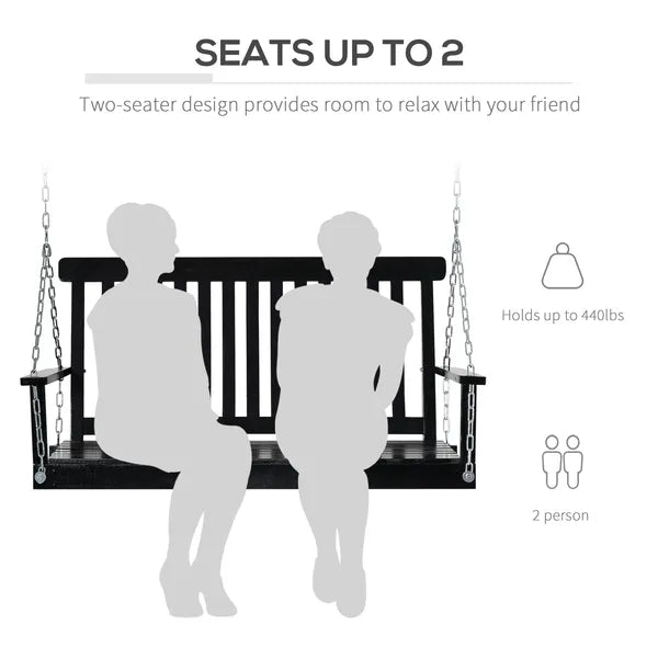 2-Person Hanging Porch Swing Chair, Outdoor Patio Chair, Slatted, Chains, Black, 440lbs - product image 5