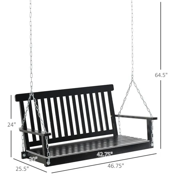 2-Person Hanging Porch Swing Chair, Outdoor Patio Chair, Slatted, Chains, Black, 440lbs - product image 3