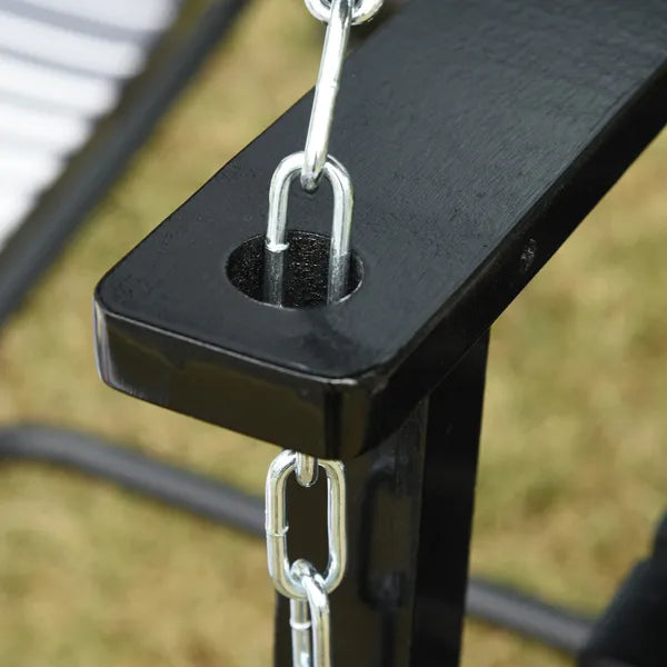 2-Person Hanging Porch Swing Chair, Outdoor Patio Chair, Slatted, Chains, Black, 440lbs - product image 8