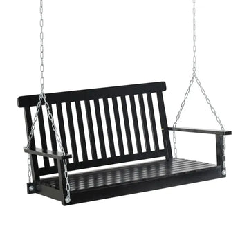 2-Person Hanging Porch Swing Chair, Outdoor Patio Chair, Slatted, Chains, Black, 440lbs - product image 1