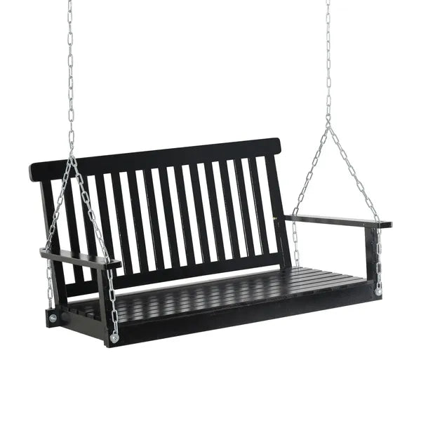 2-Person Hanging Porch Swing Chair, Outdoor Patio Chair, Slatted, Chains, Black, 440lbs - product image 1