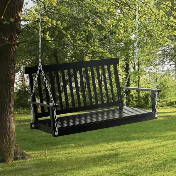 2-Person Hanging Porch Swing Chair, Outdoor Patio Chair, Slatted, Chains, Black, 440lbs - product image 2
