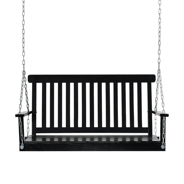 2-Person Hanging Porch Swing Chair, Outdoor Patio Chair, Slatted, Chains, Black, 440lbs - product image 11