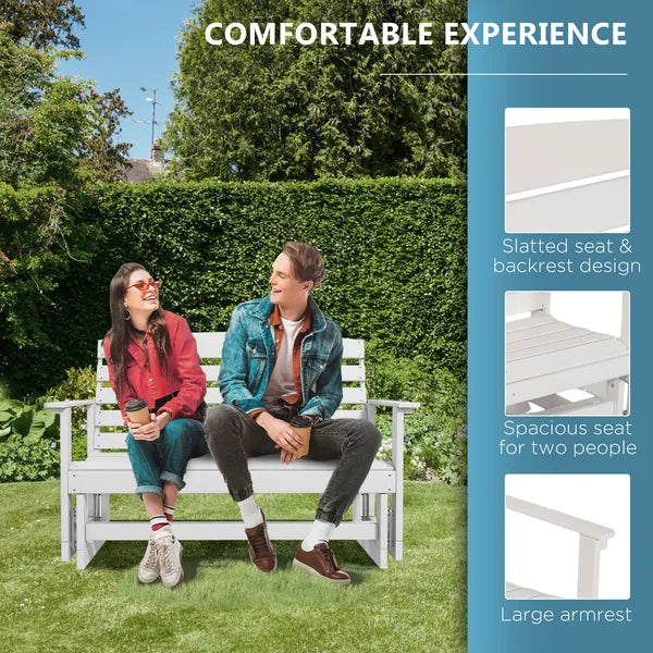 2-Person HDPE Glider Bench with Slatted Design and Smooth Motion in Pure White - product image 4