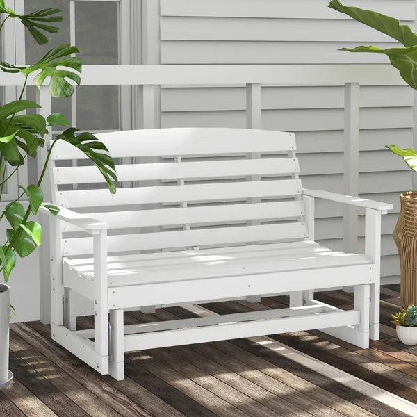 2-Person HDPE Glider Bench with Slatted Design and Smooth Motion in Pure White - product image 10