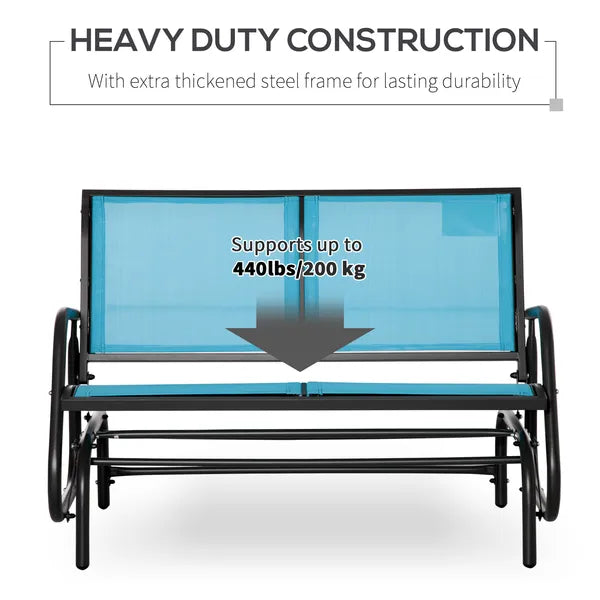 2-Person Outdoor Glider Bench Patio Double Swing Rocking Chair Loveseat withPower Coated Steel Frame for Backyard Garden Porch, Blue - product image 5