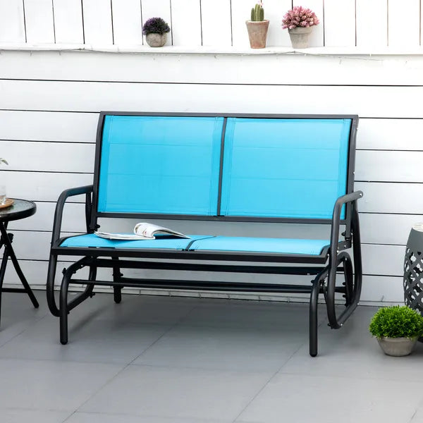 2-Person Outdoor Glider Bench Patio Double Swing Rocking Chair Loveseat withPower Coated Steel Frame for Backyard Garden Porch, Blue - product image 10