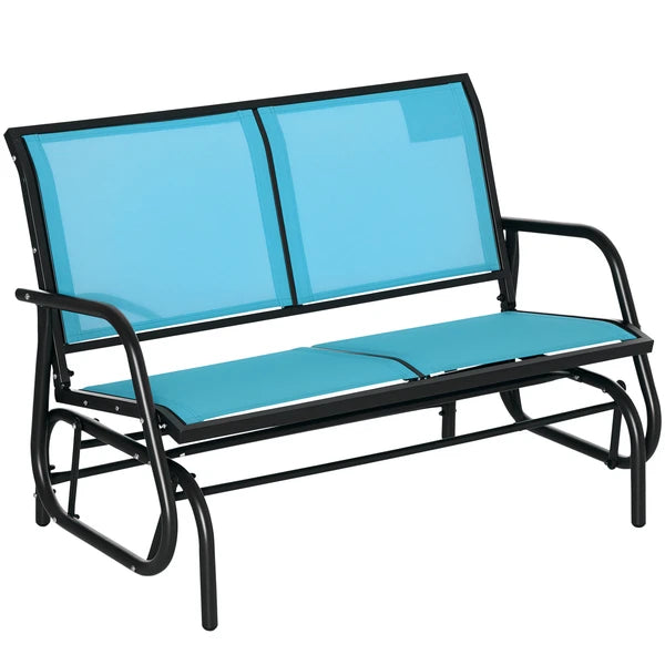 2-Person Outdoor Glider Bench Patio Double Swing Rocking Chair Loveseat withPower Coated Steel Frame for Backyard Garden Porch, Blue - product image 1
